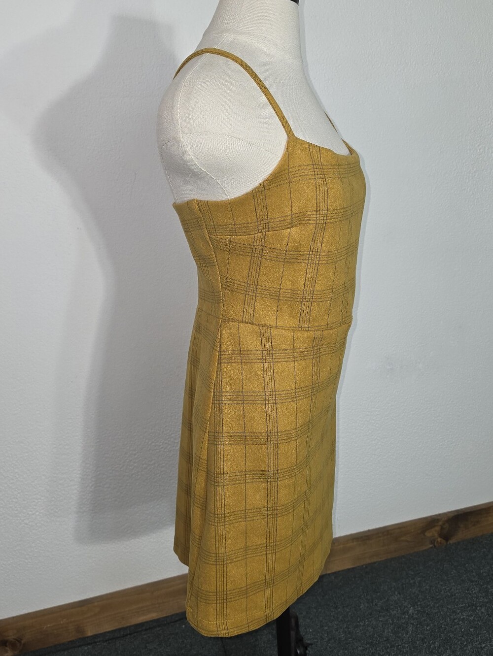 She + Sky Dress Tartan Plaid Sleeveless Preppy Y2K Style Mini Gold Size L - Picture 12 of 17